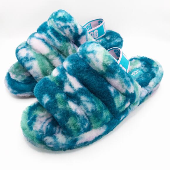 UGG Shoes - That’s Fluff Yeah Slippers Cozy Tie-Dye Pop Plush Bold Tie-Dye Comfort Size 9